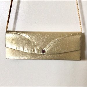 Gold Sparkling Envelope Clutch with Braided Gold Tone Strap